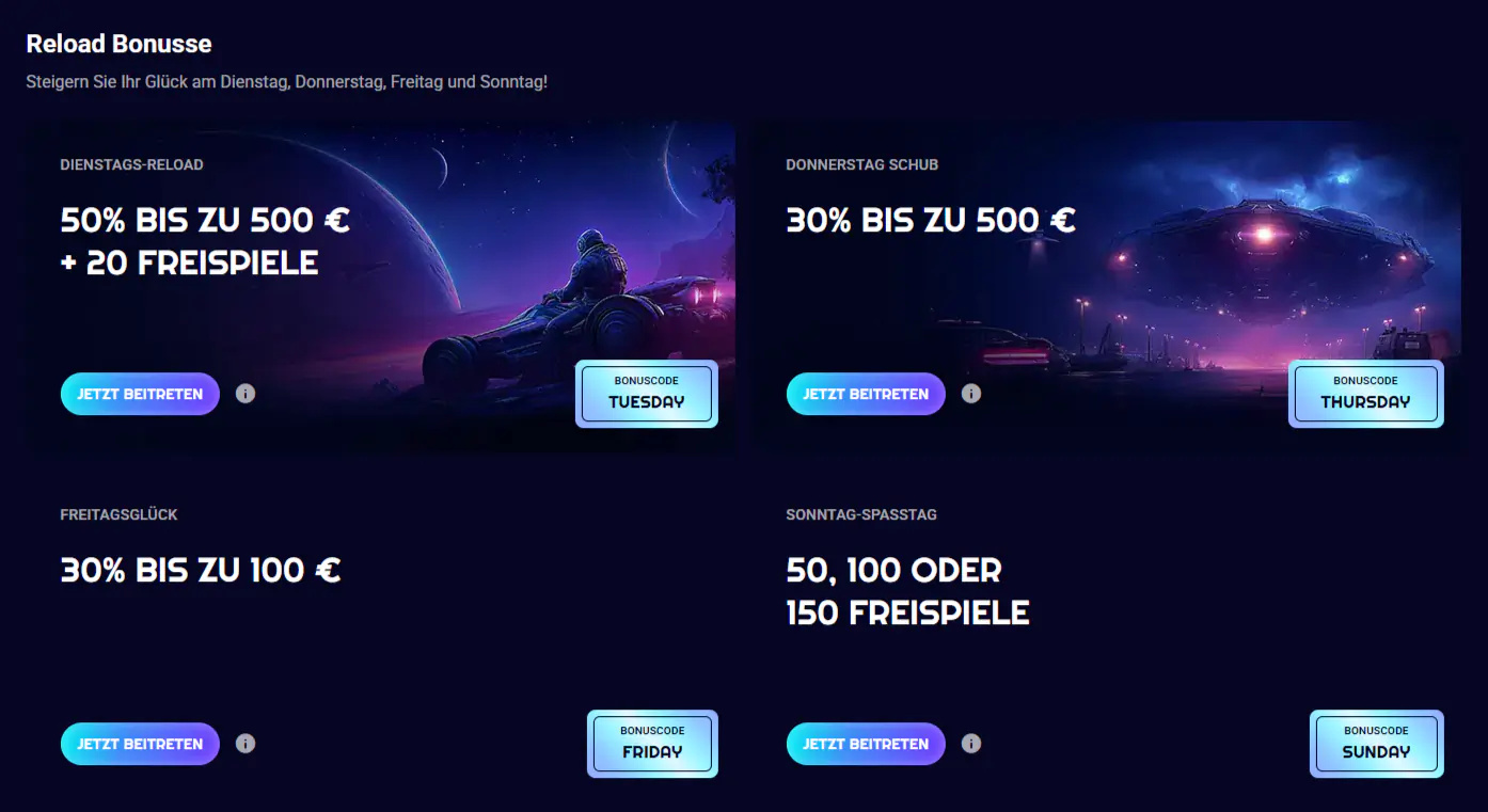 Wöchentliche Reload-Boni Spinjo